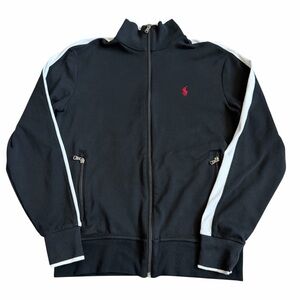Polo Ralph Lauren Mens Interlock Track Jacket Sz S Black White Stripe Cotton EUC